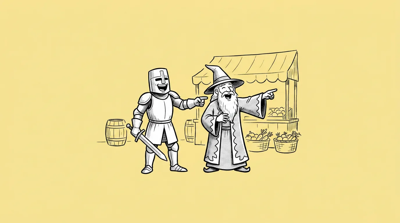 Two game characters interacting in one scene, each on-model