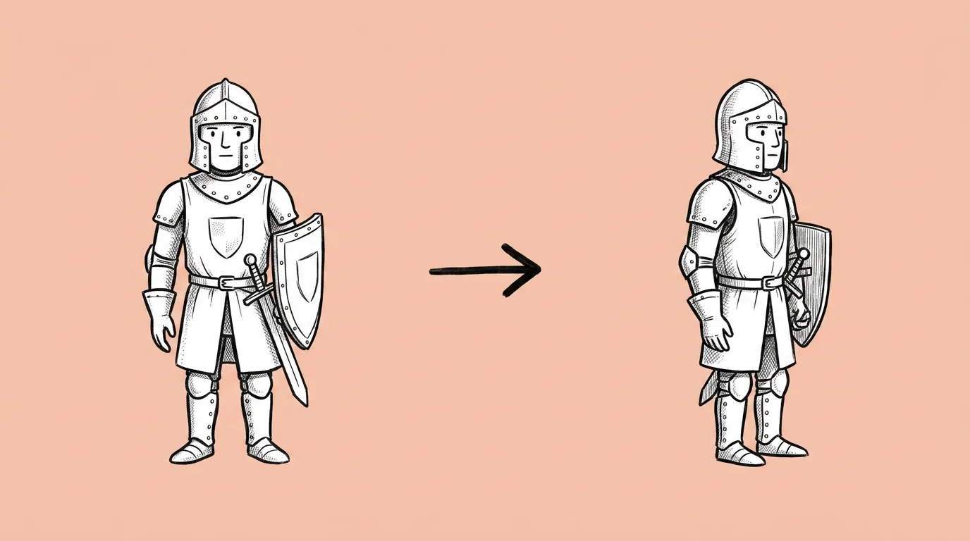 The same game scene shown from its original angle and from a new camera angle