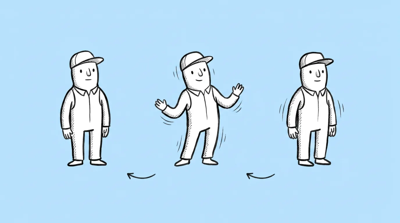A still frame from a looping idle animation of a game character
