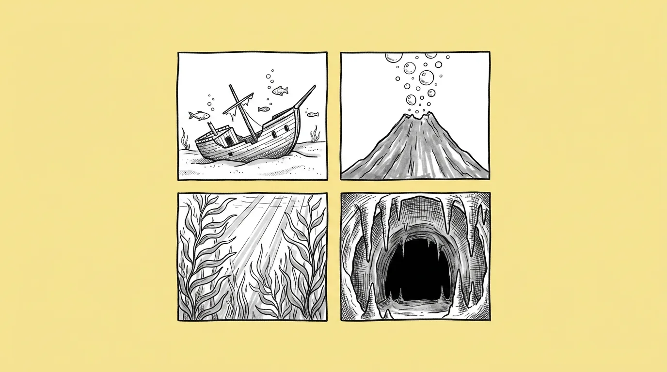 Several background concept options for a game scene in one theme