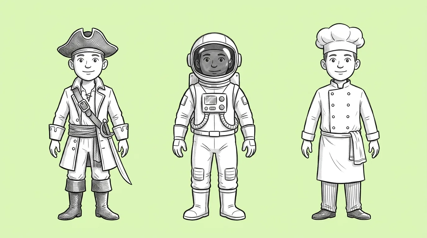 Several outfit concepts for the same game character side by side