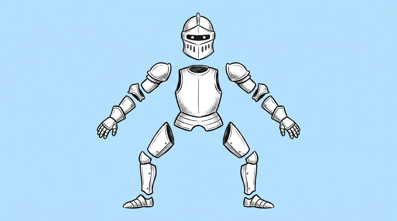 A 2D game character separated into head, torso, arms, hands and legs on one sheet